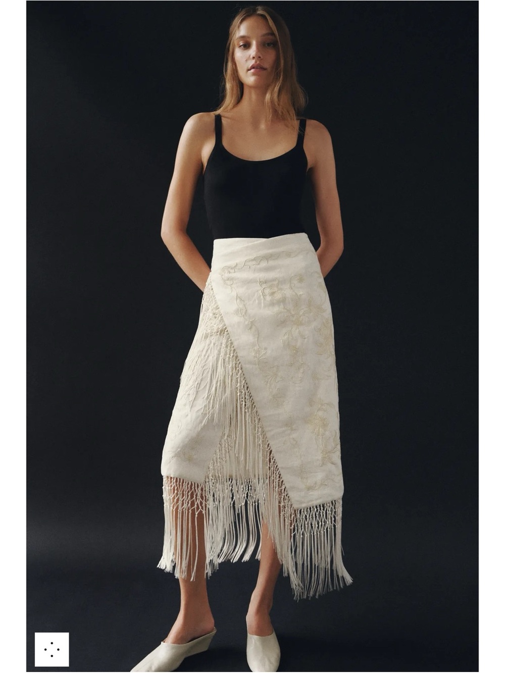 Zara ZW COLLECTION 100% LINEN EMBROIDERED MIDI SKIRT